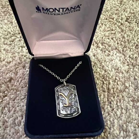YELLOWSTONE Y BRAND MONTANA SILVERSMITHS DOG TAG NECKLACE NEW - Picture 2 of 2